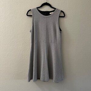 Ann Taylor Loft Black White Mod Geometric Fit Flare Dress 12 Petite